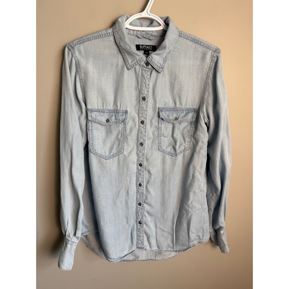 Buffalo David Bitton Chambray Button Up Shirt Womens Small Light Blue Western